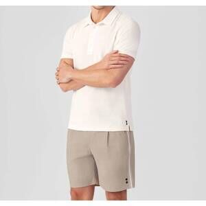 NEW RON DORFF cotton terry polo with piqué collar in off white